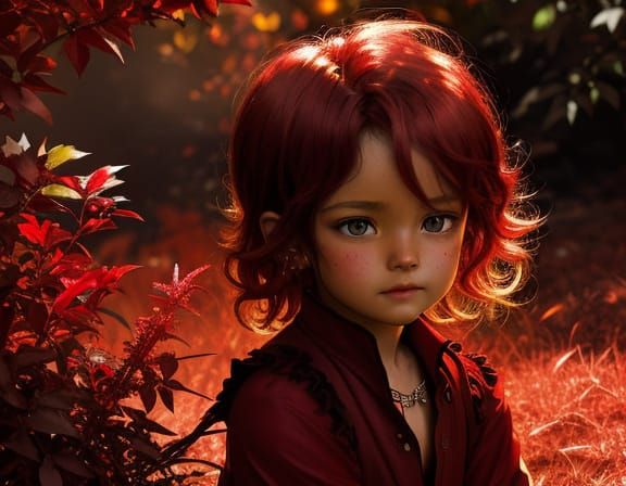 Crimson Child Aura Golden Hour Grunge Oil Painting