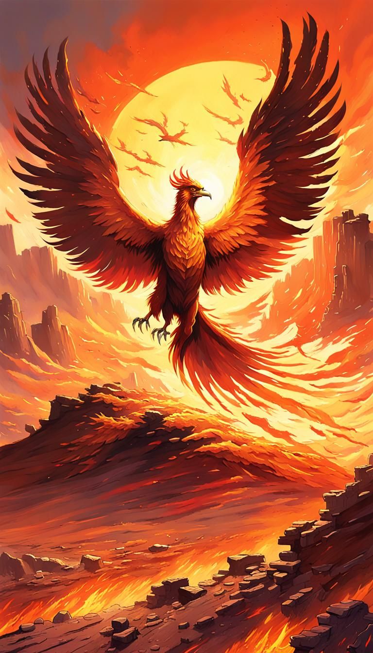 Phoenix Rising from Ashes: Fantasy Illustration