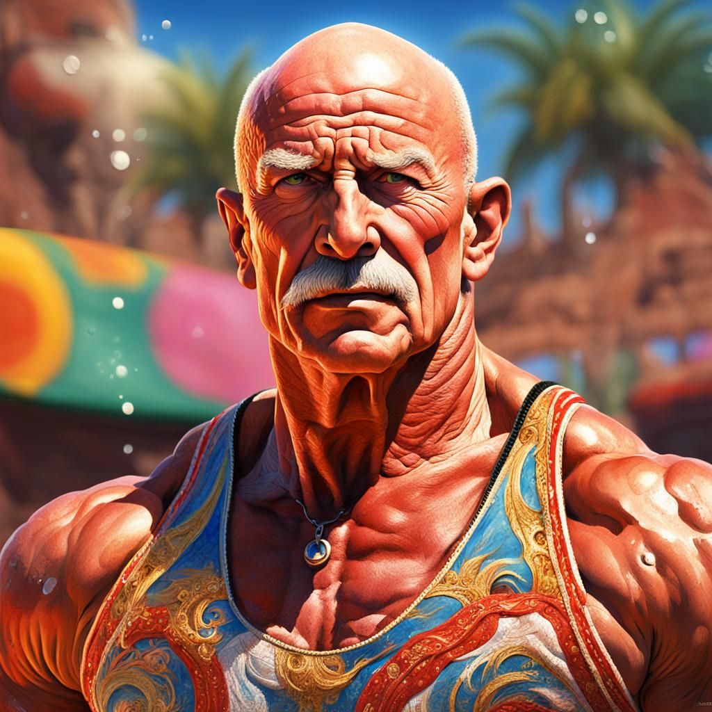 Hyperrealistic Bodybuilder Bullfighter Sunbathing in Speedo