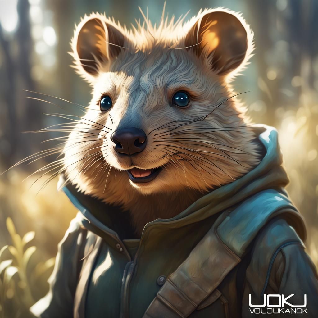 Quokka Exercising: Hyperdetailed Portrait in Artstation Styl...