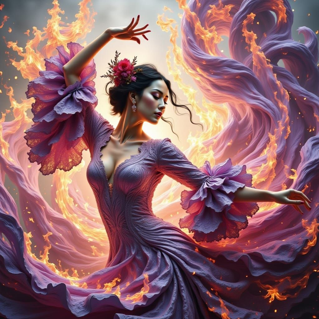 Flamenco Dancer with Fiery Attire