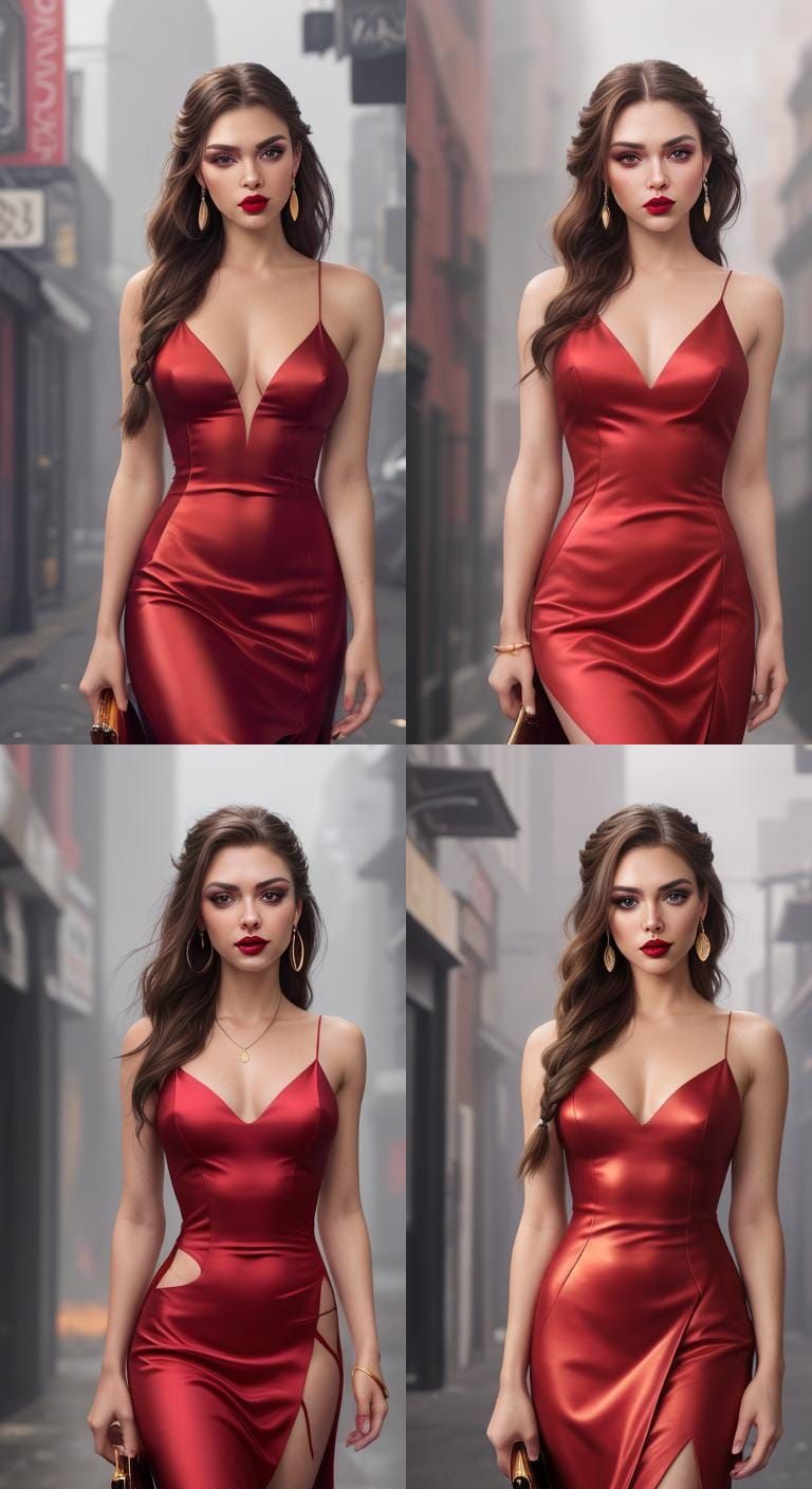 Teenage Girl in Red Gown, Graffiti Art Style