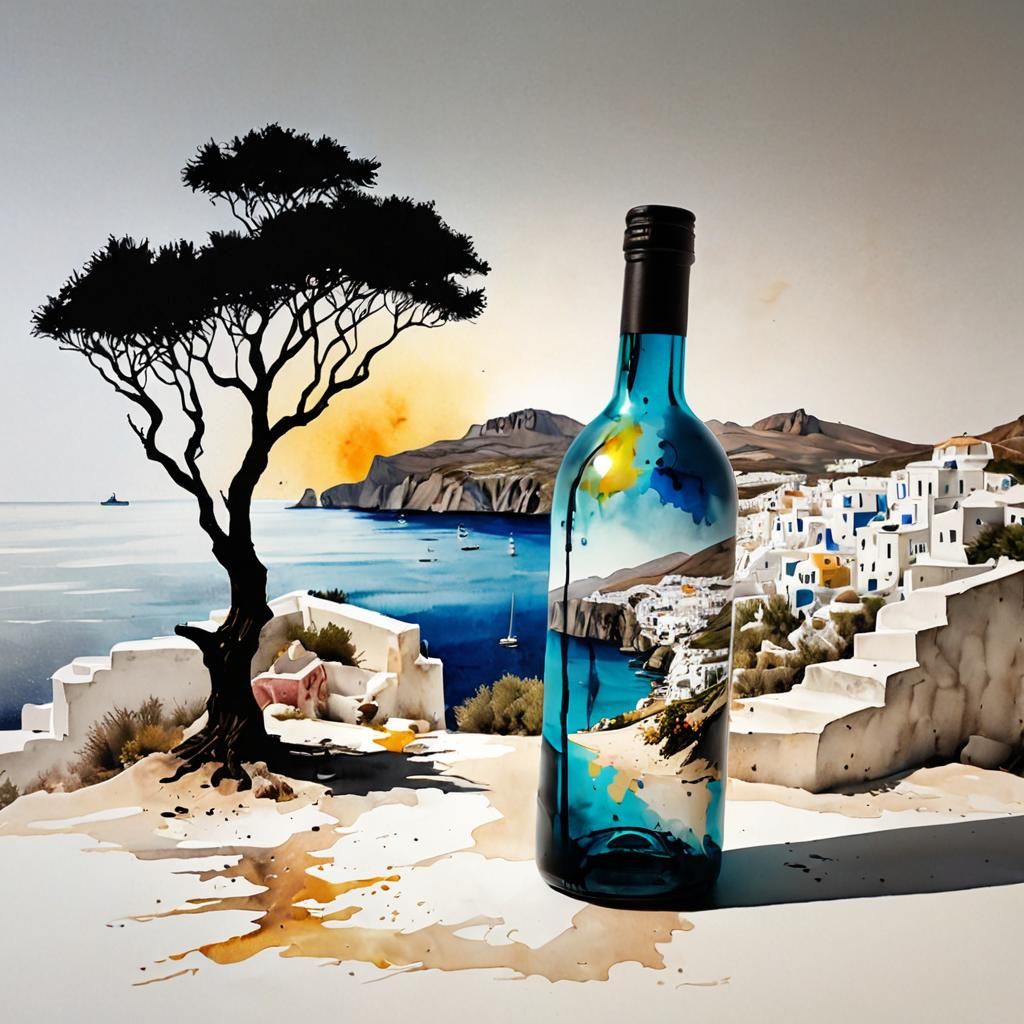 Greek Island Summer in Silhouette Illustration