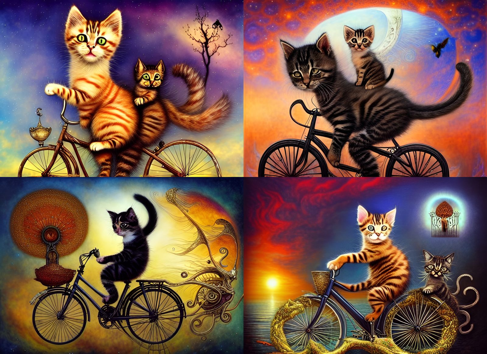 Kitten on a Bike in Surreal Landscape