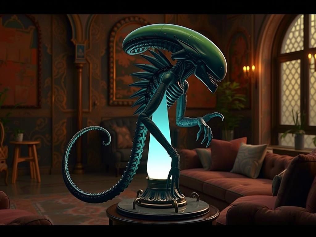 Luminous Xenomorph Lamp in Moroccan Setting