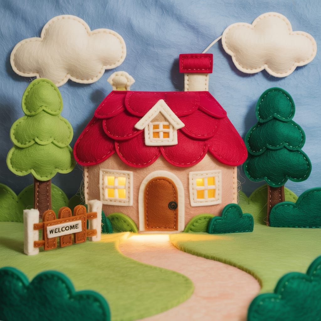 Fuzzy Felt Cottagecore Landscape Artwork
