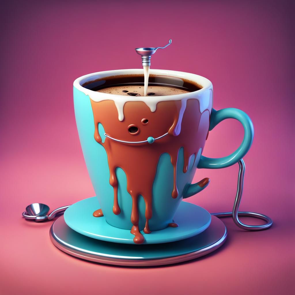 Oversized Coffee Cup with IV Drip in Cartoon Style