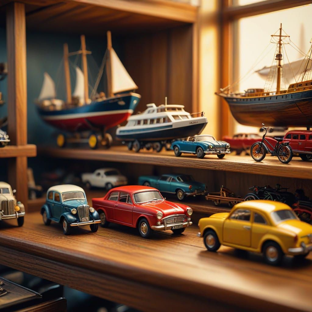 Detailed Miniature Wooden Vehicles as Oil Painting