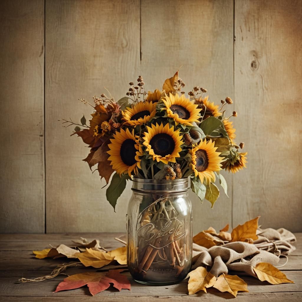 Whimsical Autumn Bouquet in Mason Jar