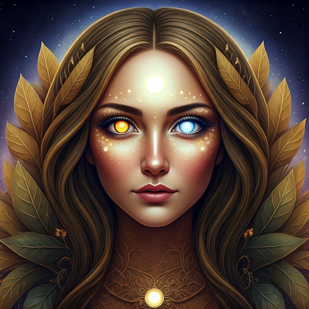 Celestial Woman with Sun and Moon Eyes