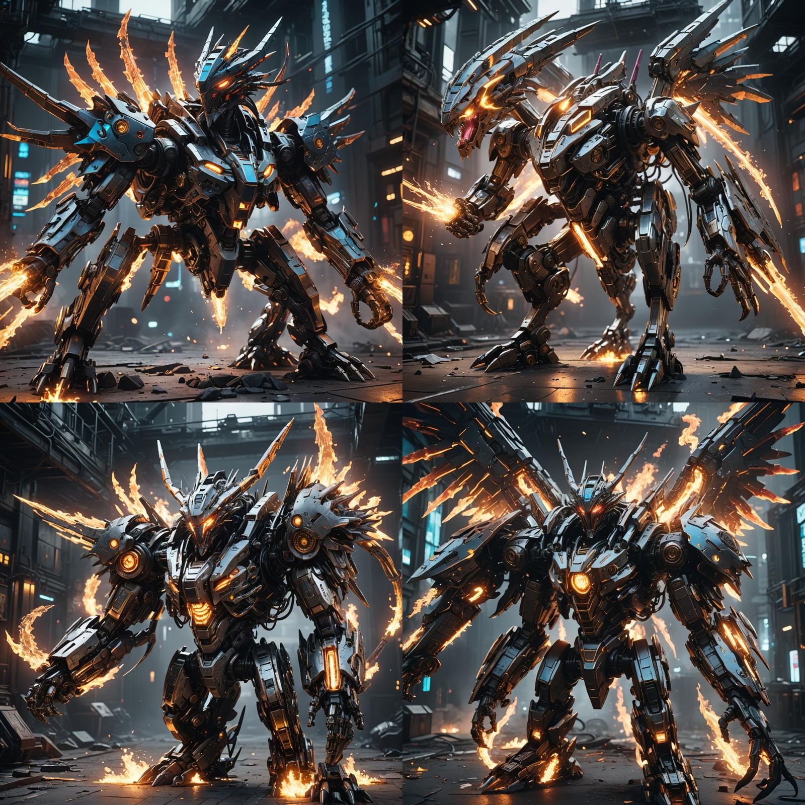 Cyberpunk Mechanical Bahamut Sparking with Magic Fire