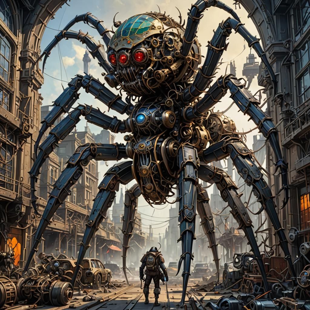 Mechanical Battle Spider with Stained Glass Surfaces