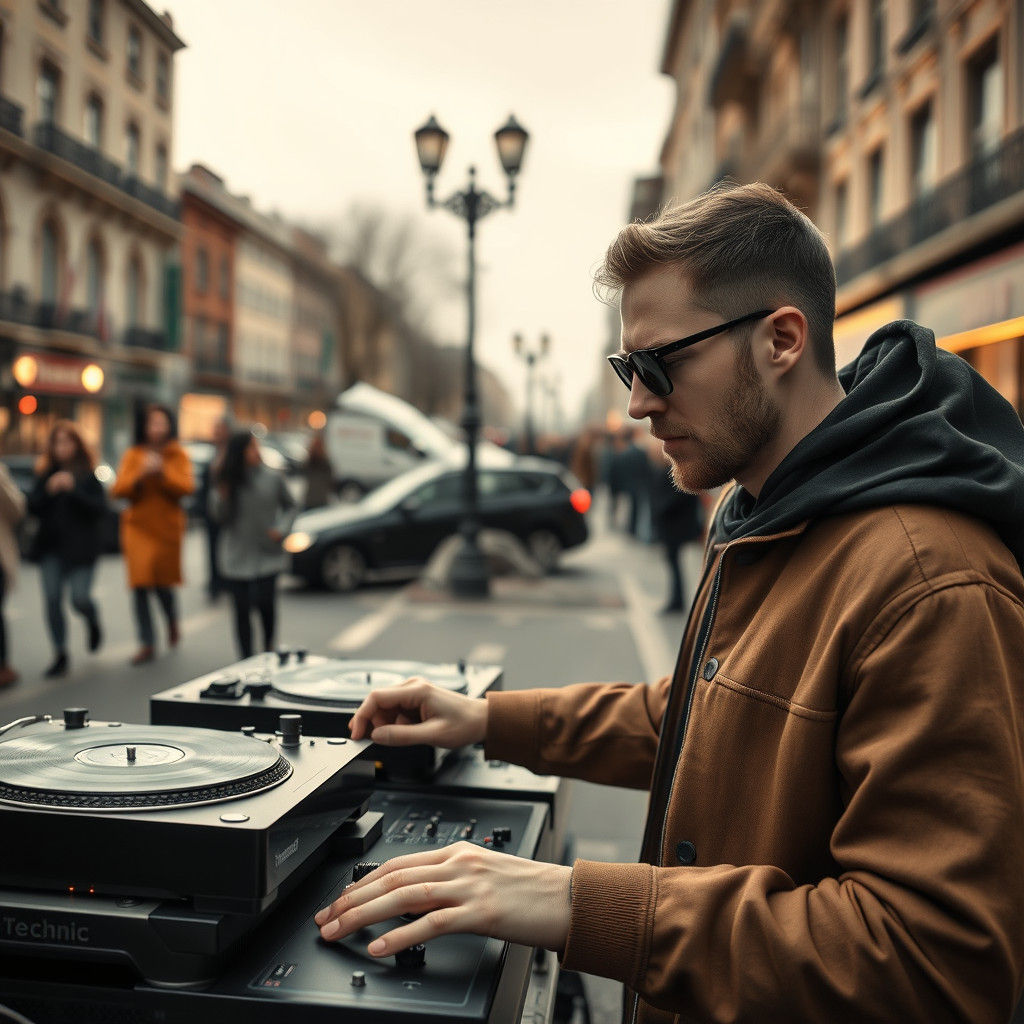 Nordic DJ Street Performance in Hyperrealistic Style