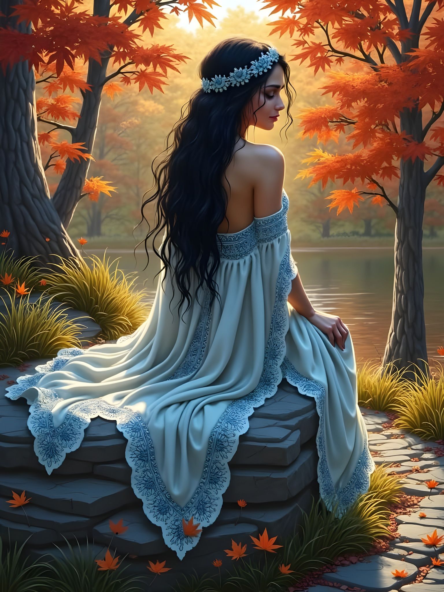 Vör, Norse Goddess, in an Autumn Landscape