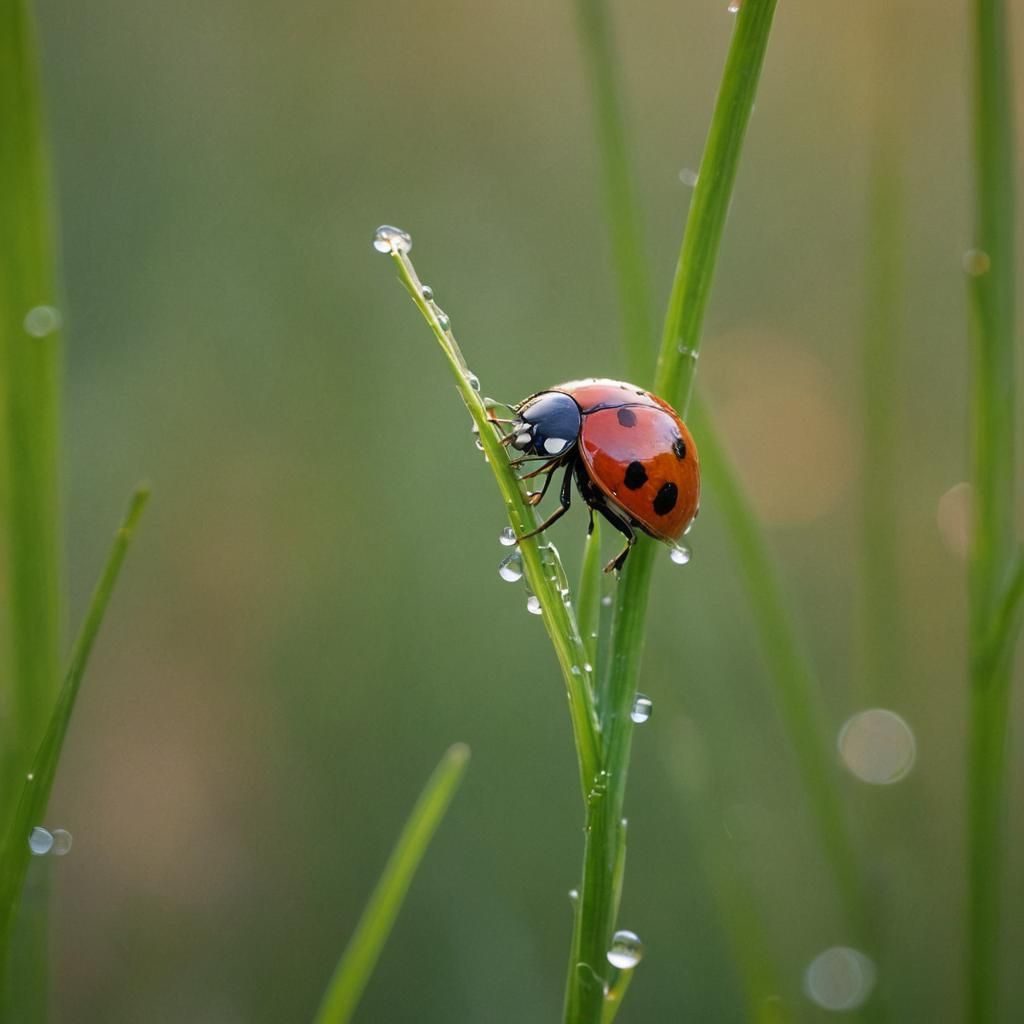 Ladybug Overlooking Savanna in Macro Oil Painting