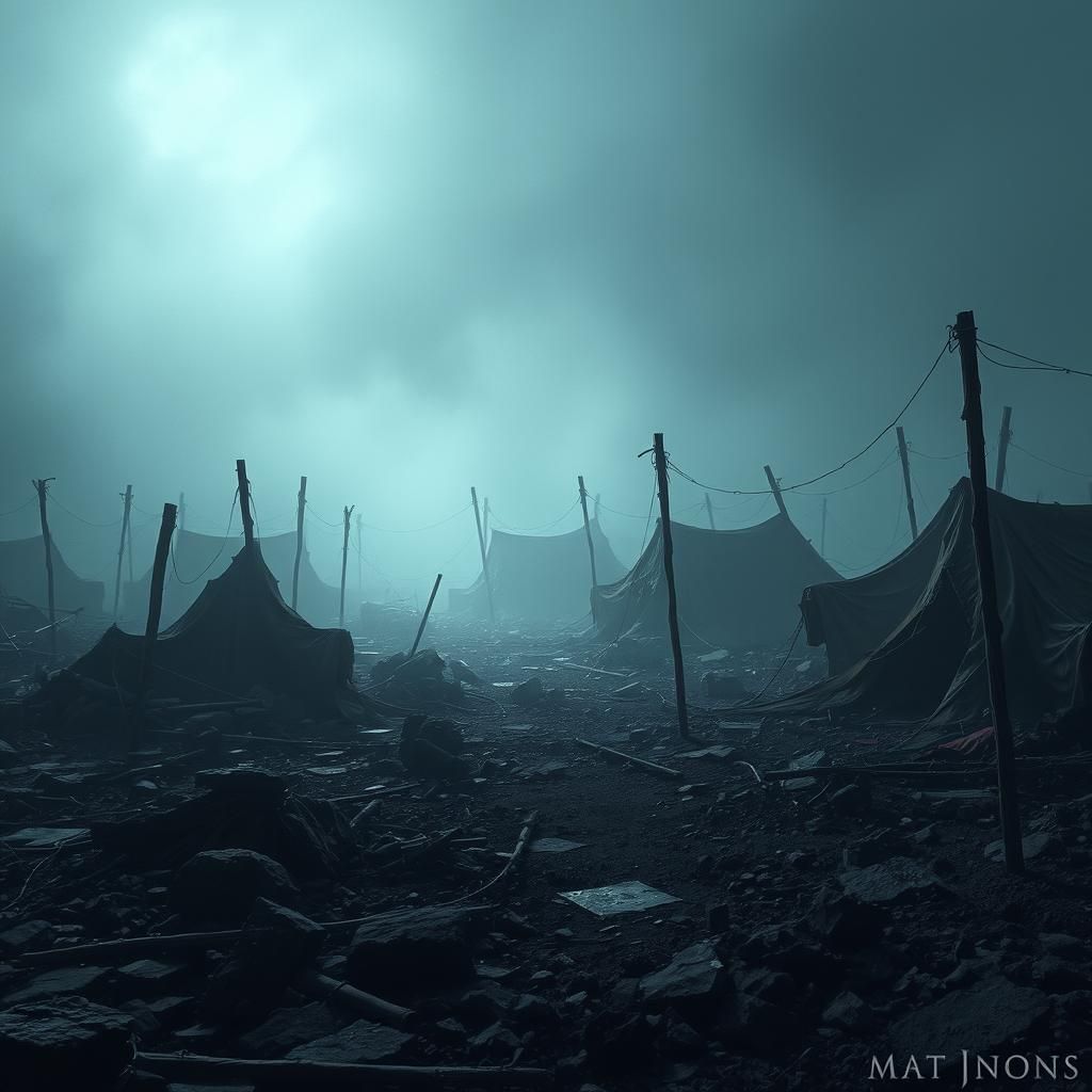 Misty Ruin of Tent City: Dark Fantasy Concept Art