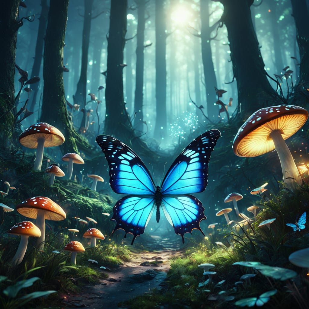 Ethereal Forest Butterfly in Matte Painting Style