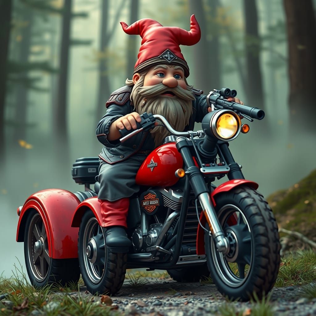 Dwarf Biker on Armed Harley Davidson, Kidby Style
