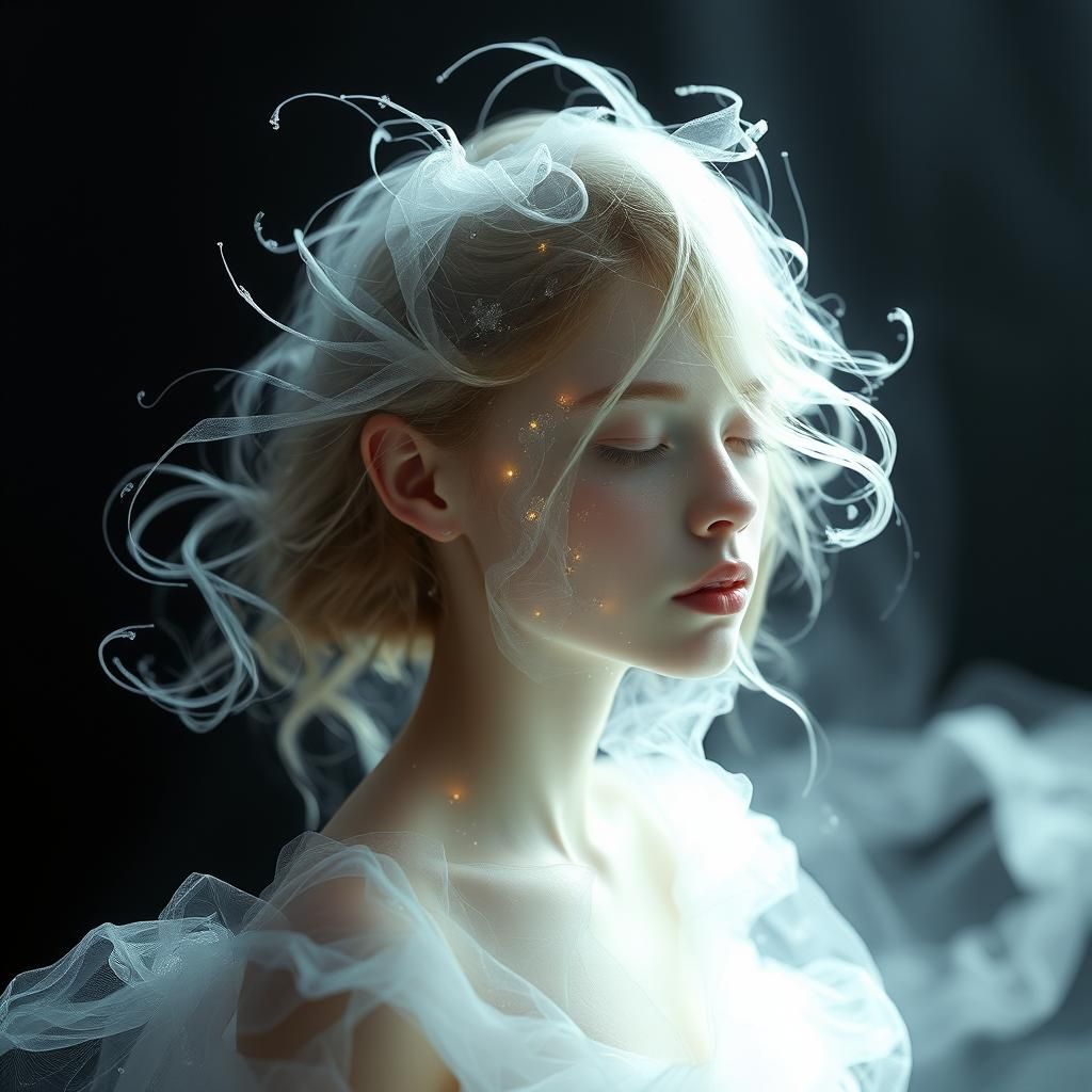 Ethereal Transparent Girl in Dreamlike Mist