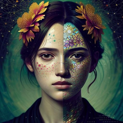 Fractured Portrait in Pointillist Style