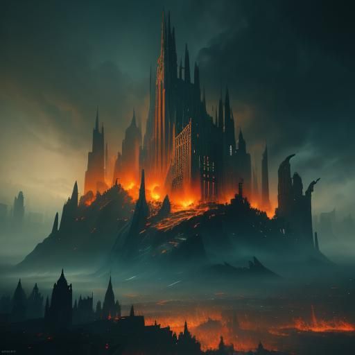Dystopian Cityscape Ablaze: A Matte Painting