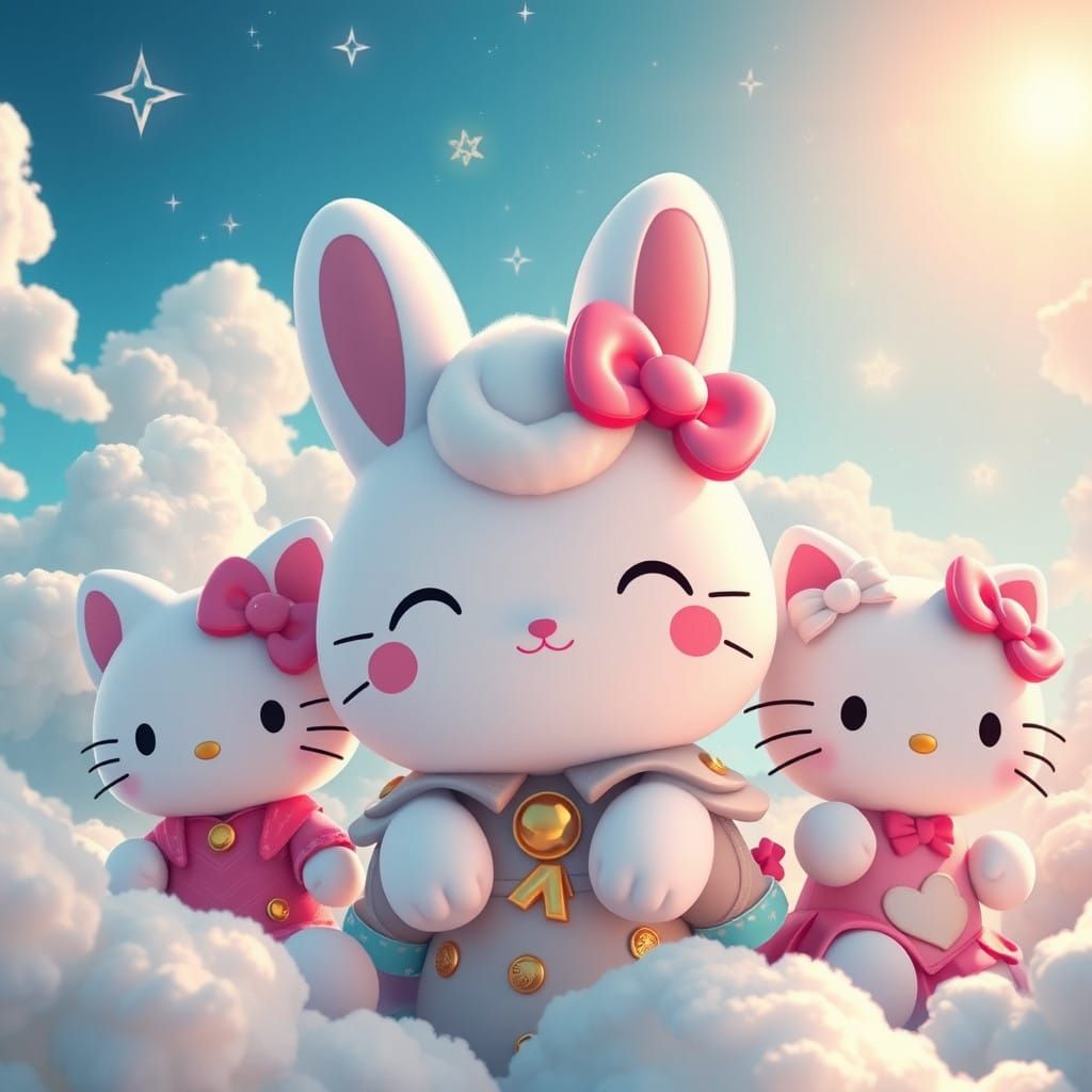 Whimsical Friends Soar in a Vibrant, Sunny Sky