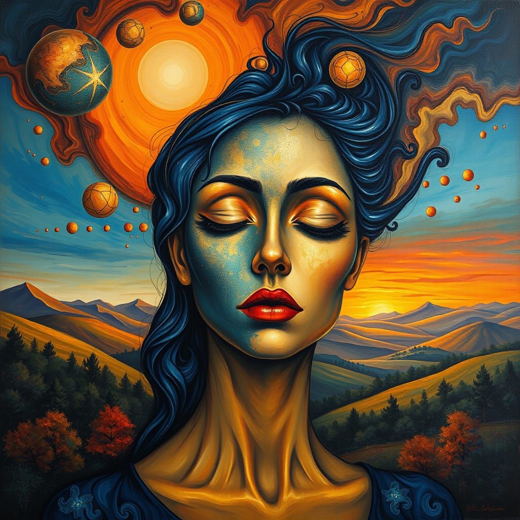 Surrealist Portrait of Woman with Abstract Textured Face