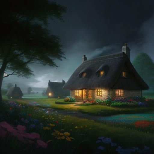 Sunny Cottagecore Scene with Wildflowers