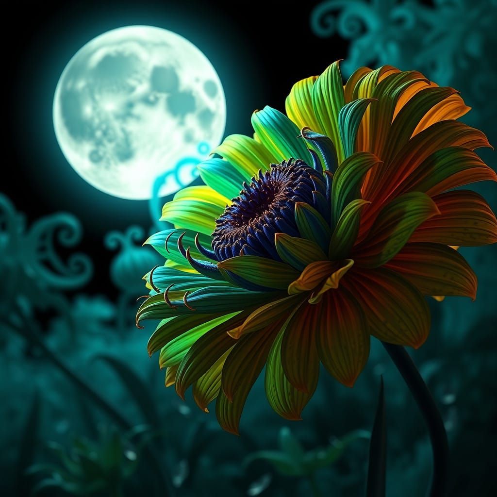 Majestic Deadly Marigold Blooms under Black Moonlight