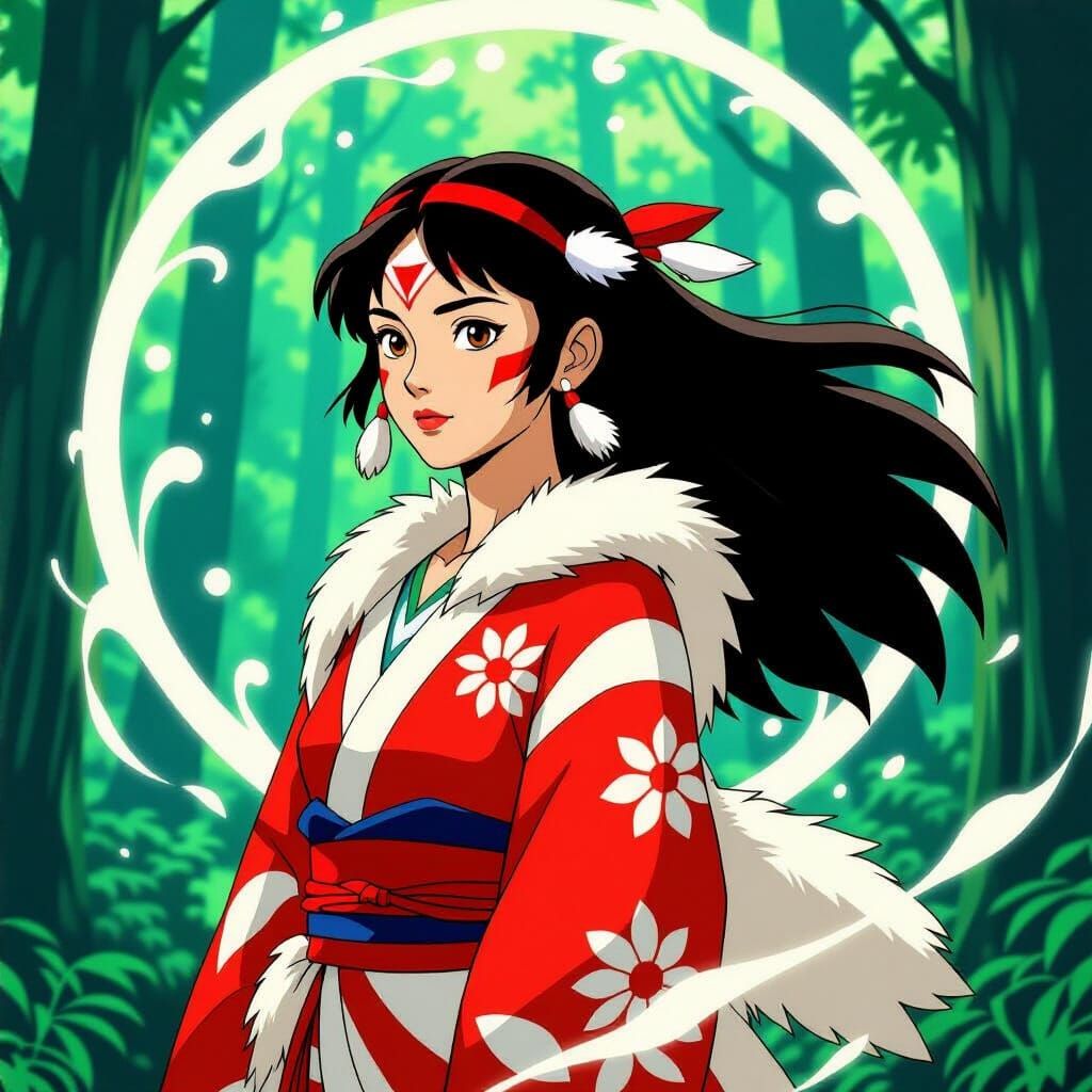 Princess Mononoke in Mystical Forest, Ghibli-Inspired