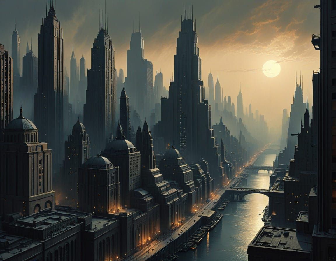 Metropolis Cityscape Inspired by Hugh Ferriss