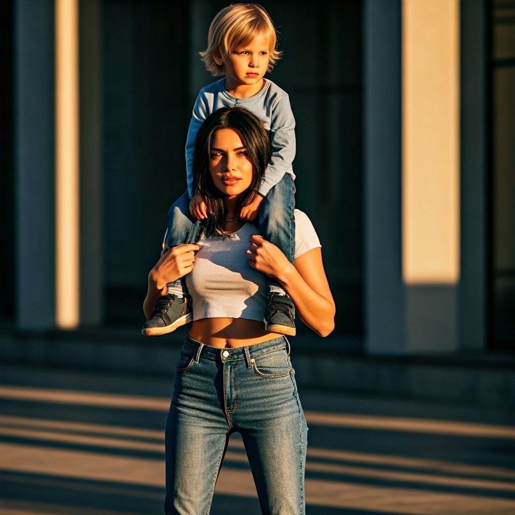 Golden Hour Portrait: Mum Carrying Son