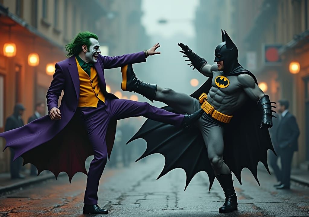 Batman Style Character Kicks Joker Parody