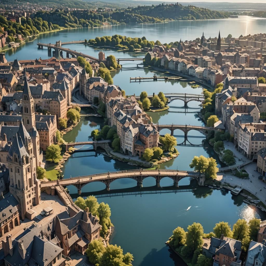 Quaint Cityscape with Multi-Level Bridges