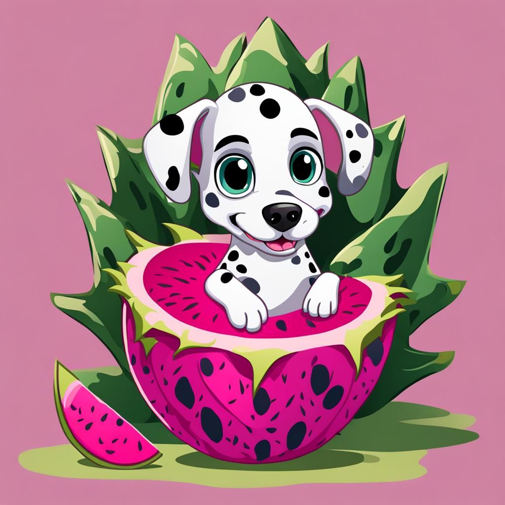 Cartoon Dalmatian Puppy in Dragon Fruit