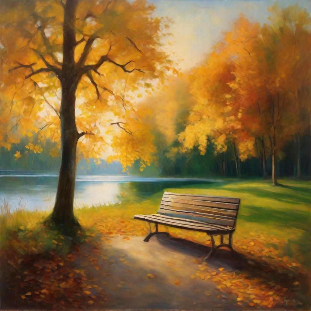 Autumn Lake: Oil Painting in Gerhard Richter Style