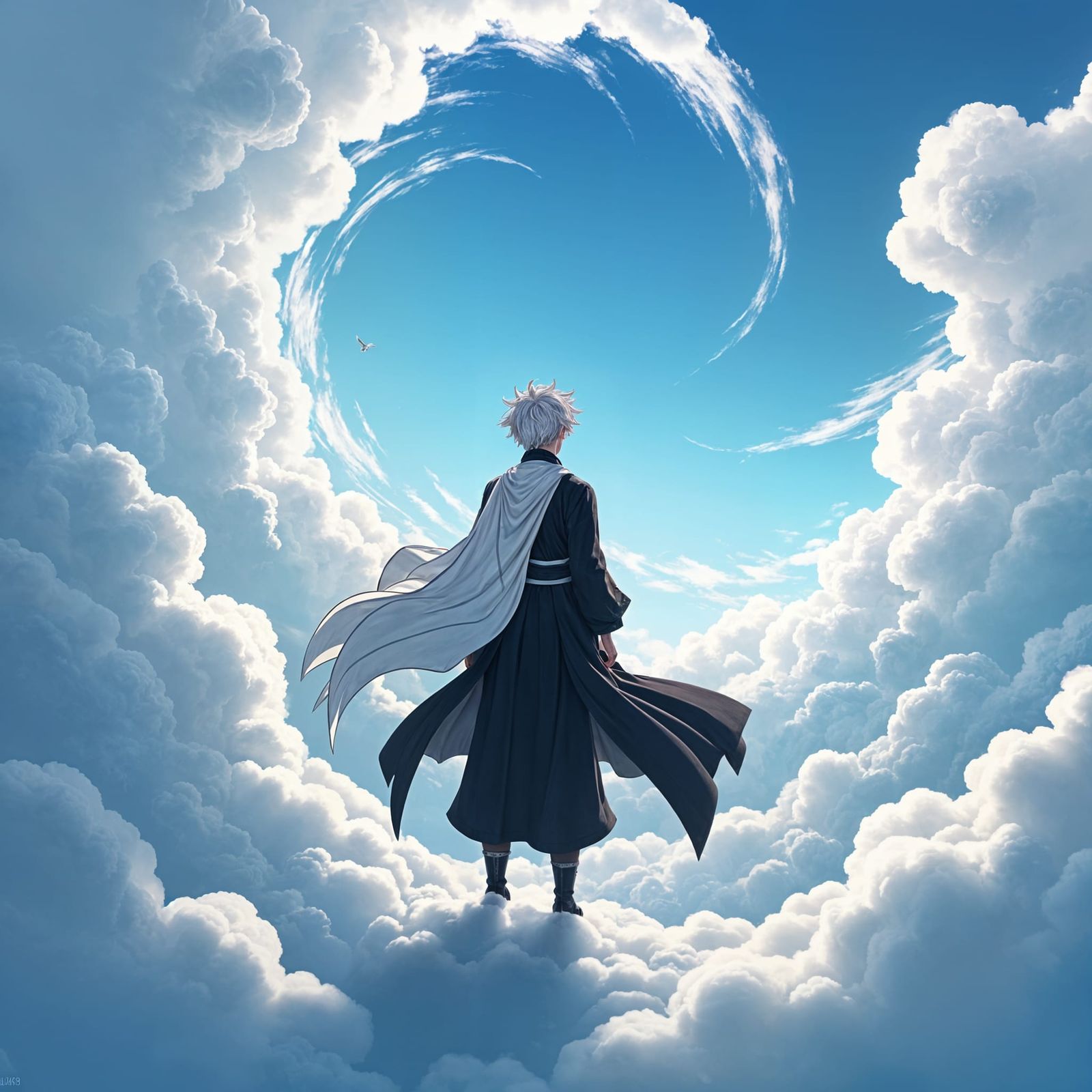 Gojo Satoru in Dynamic Anime Sky, Detailed 3D Art