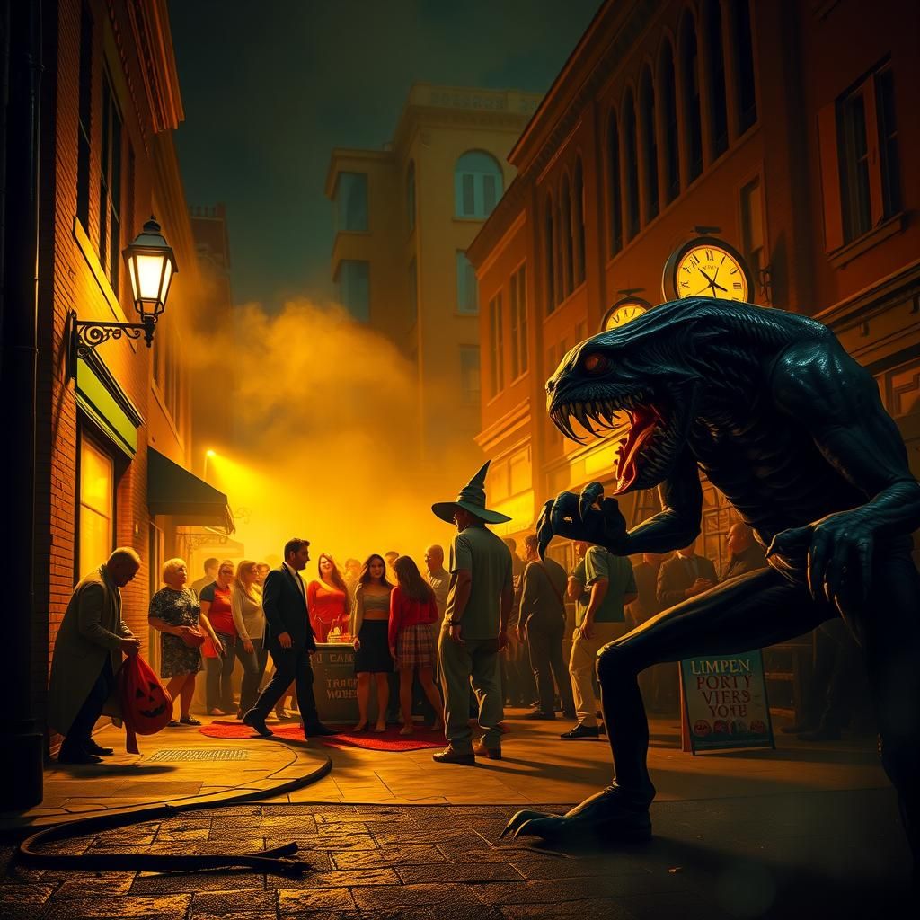 Monsters Lurking at Halloween Party, Photo-Realistic Aesthet...