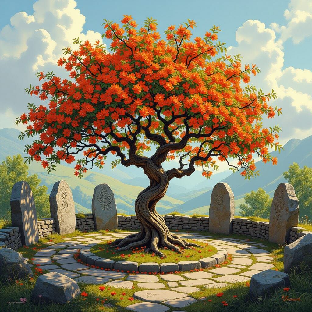 Orange Tree Blossoms in Ancient Celtic Stone Circle