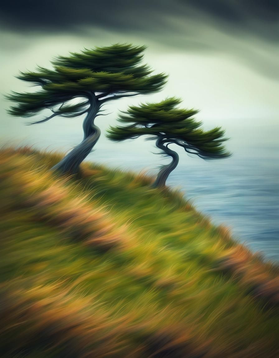Scary Pines on Coast: Digital Art Photography