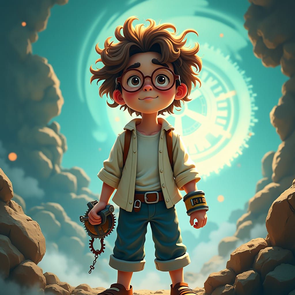 Time-Traveling Adventurer in Dreamlike Sci-Fi Landscape