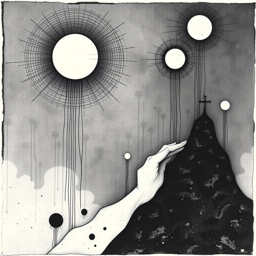 Celestial Dreamscapes in Monochromatic Etching