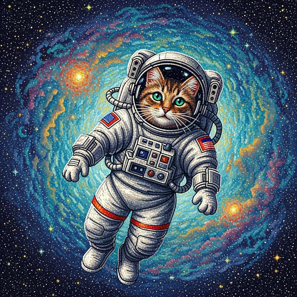 Cat Astronaut in Space Made of Glass Beads