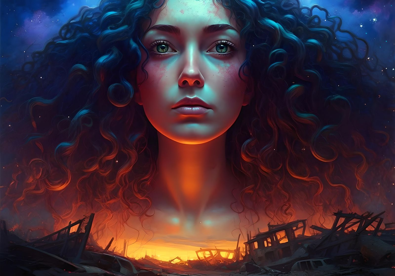 Apocalyptic Bathing Woman in Impressionistic Alcohol Ink