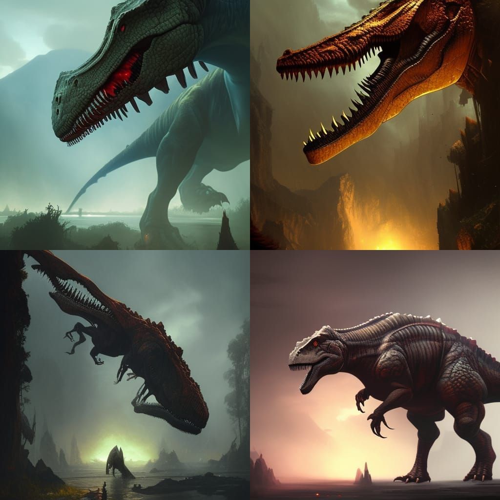 Hyperdetailed Dinosaur in Dark Fantasy Art Nouveau Style