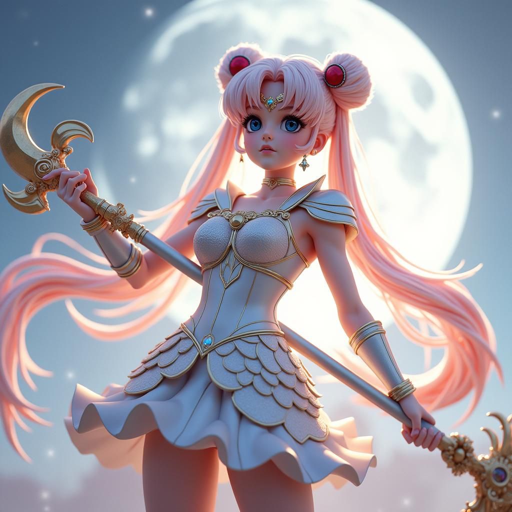 Sailor Moon in Silver Armor with Moon Mace