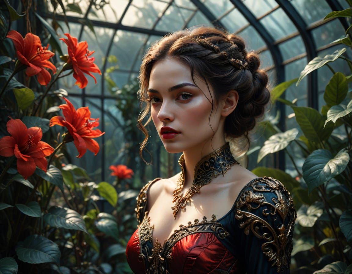 Girl in Enigmatic Presence, Oil Painting in Baroque Opulence