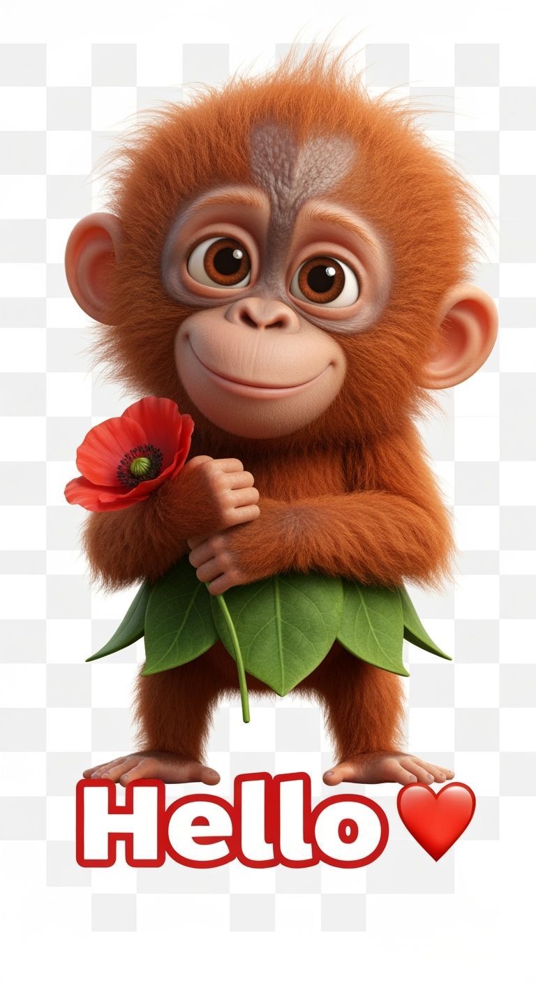 Baby Orangutan with Poppy in Pixar Style