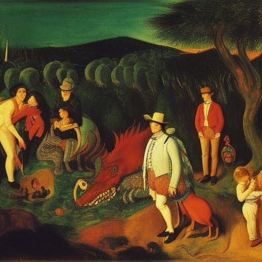 Lost Crocodile in Pines: Renaissance Meets Grotesque