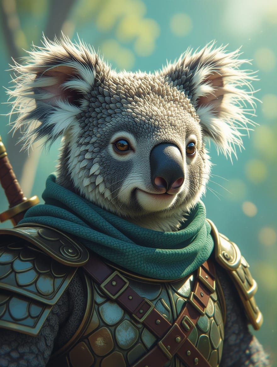 Hyperrealistic Koala Dragon Cavalry Character